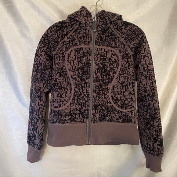Lululemon Scuba  Hoodie II Ladies 8 Brown with Black Graffiti Text - Picture 10 of 10